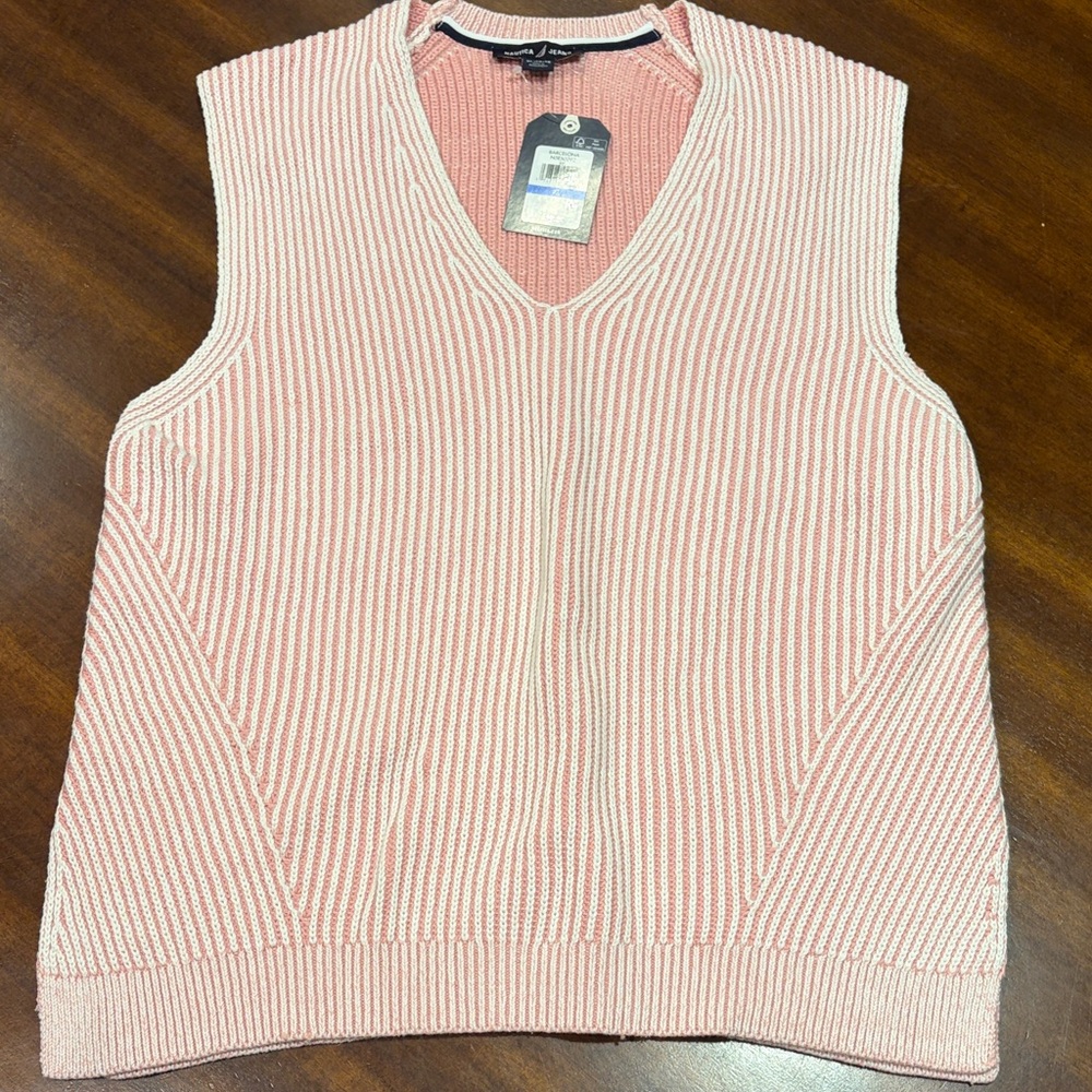 Nautica Women's V-Neck Knit Sweater Vest - Pink Cream
